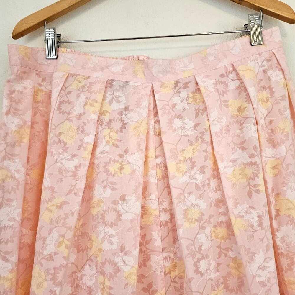 VTG 60's American Floral Pink Midi Skirt Cotton Blend Sz 24W Made USA UNION - Picture 2 of 10